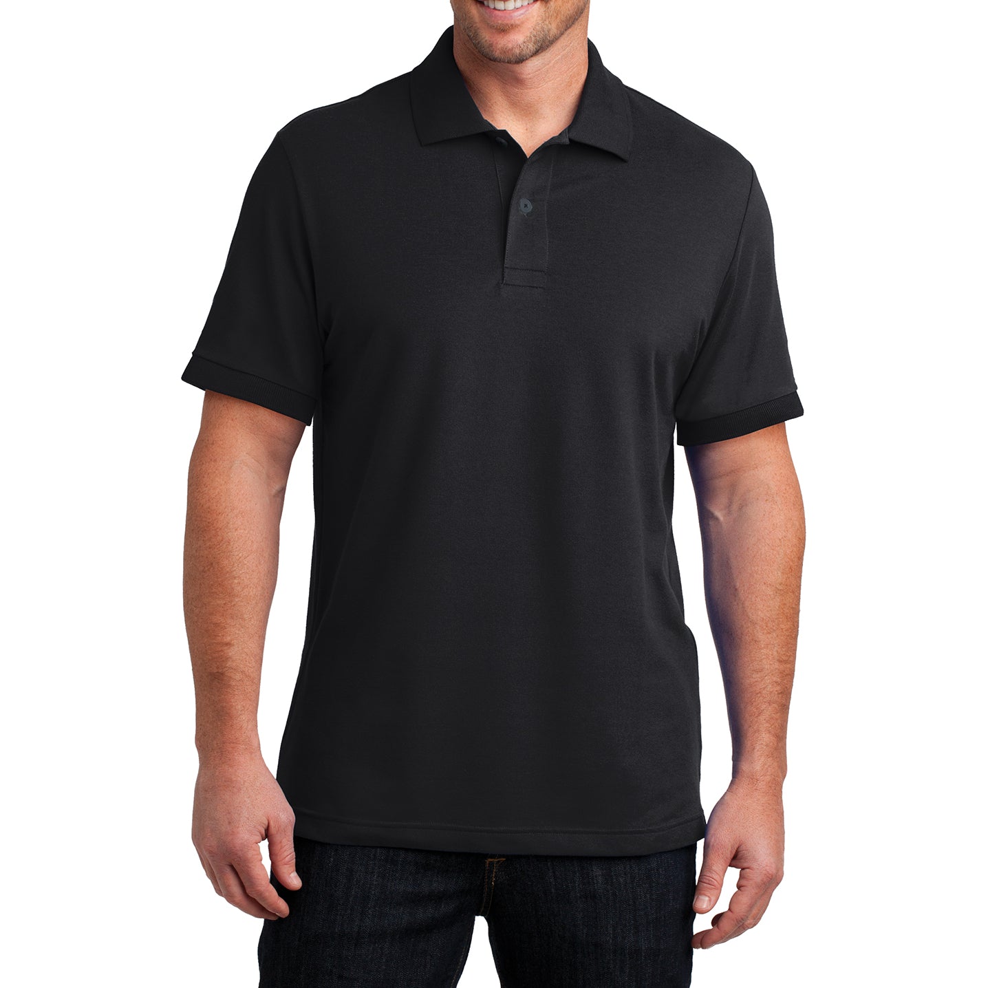 Mens Stretch Pique Polo - Black - Front