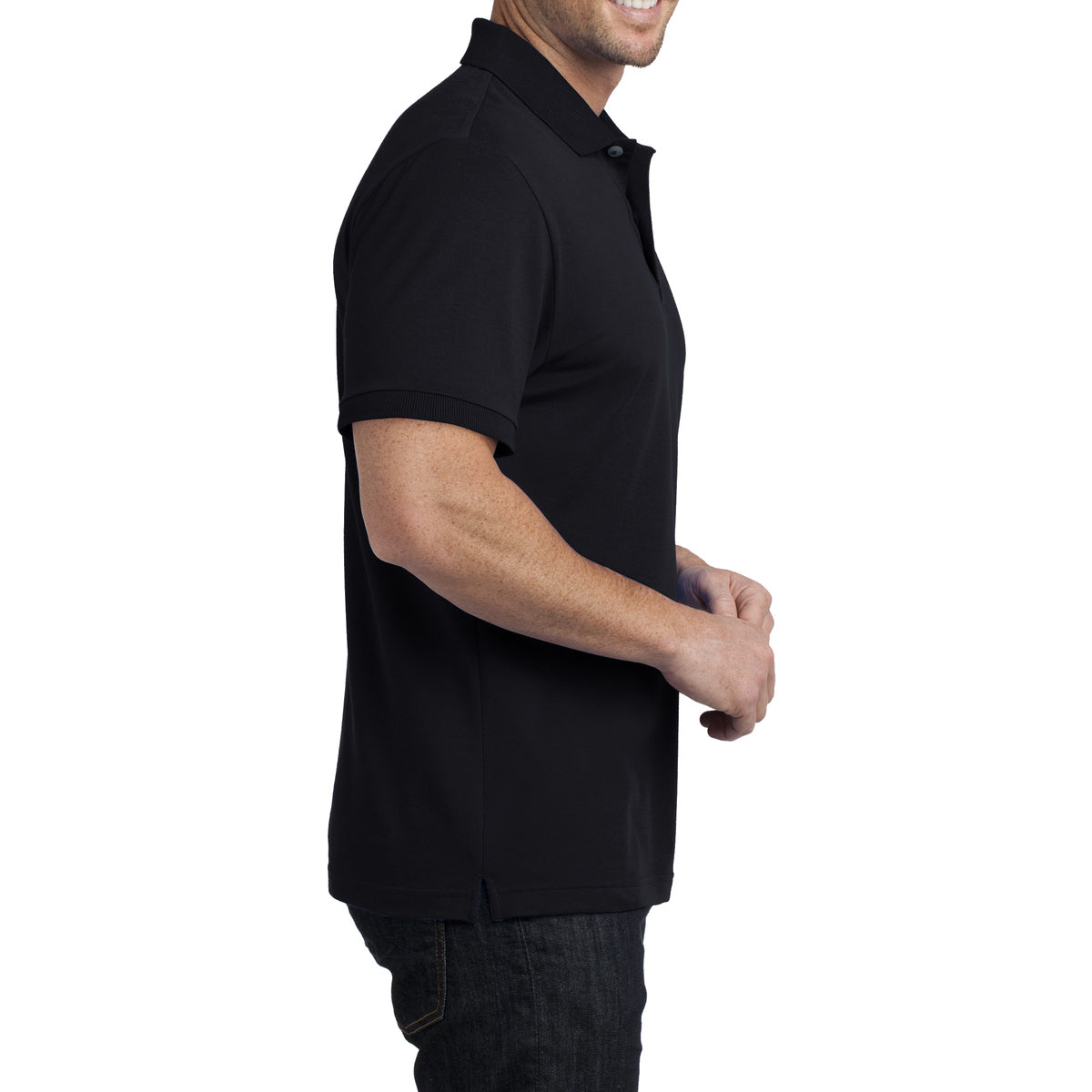 Mens Stretch Pique Polo - Black - Side