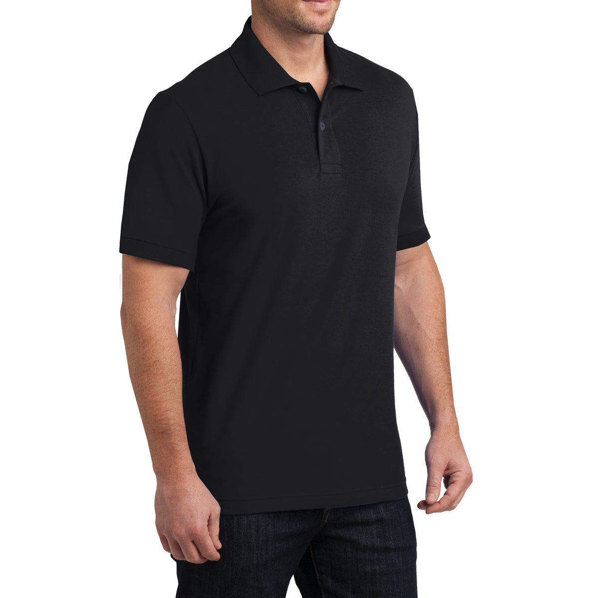 Mens Stretch Pique Polo - Black - Side