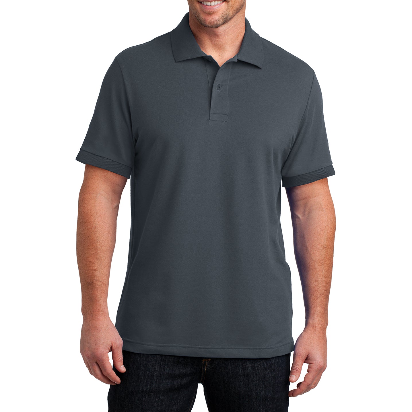 Mens Stretch Pique Polo - Grey Smoke - Front