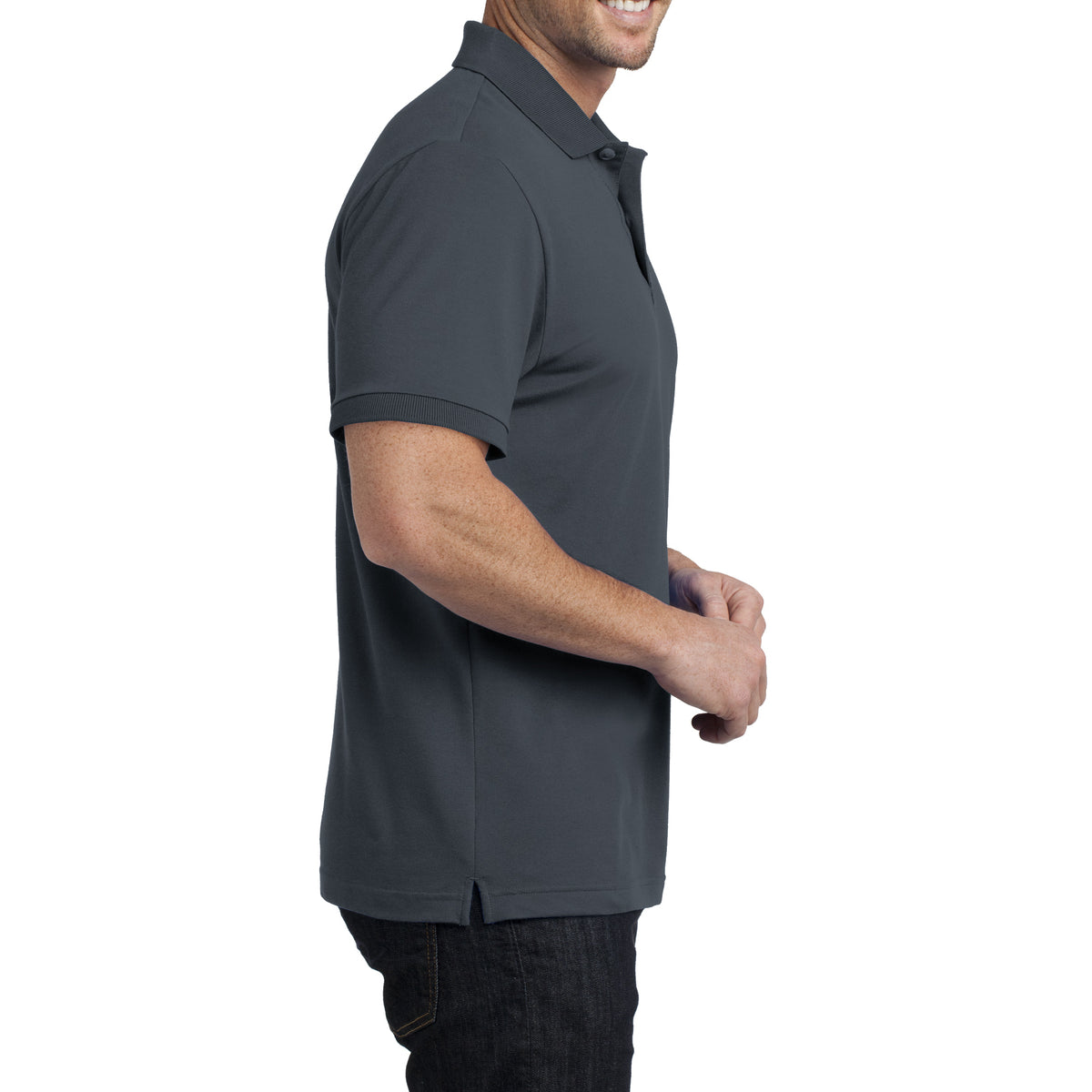 Mens Stretch Pique Polo - Grey Smoke - Side