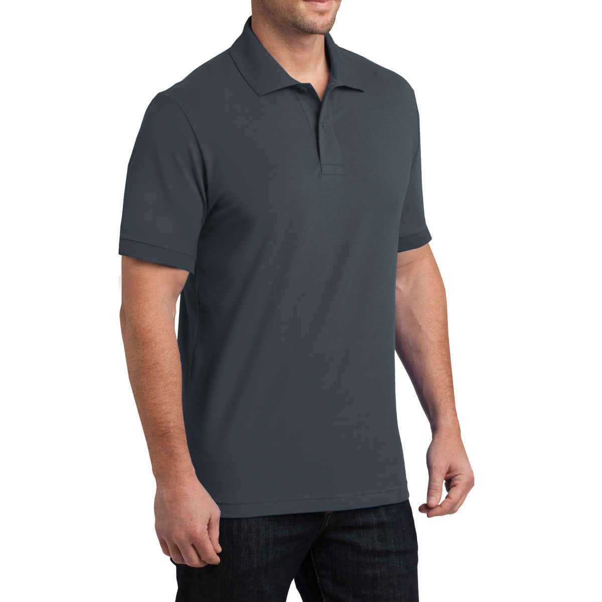 Mens Stretch Pique Polo - Grey Smoke - Side