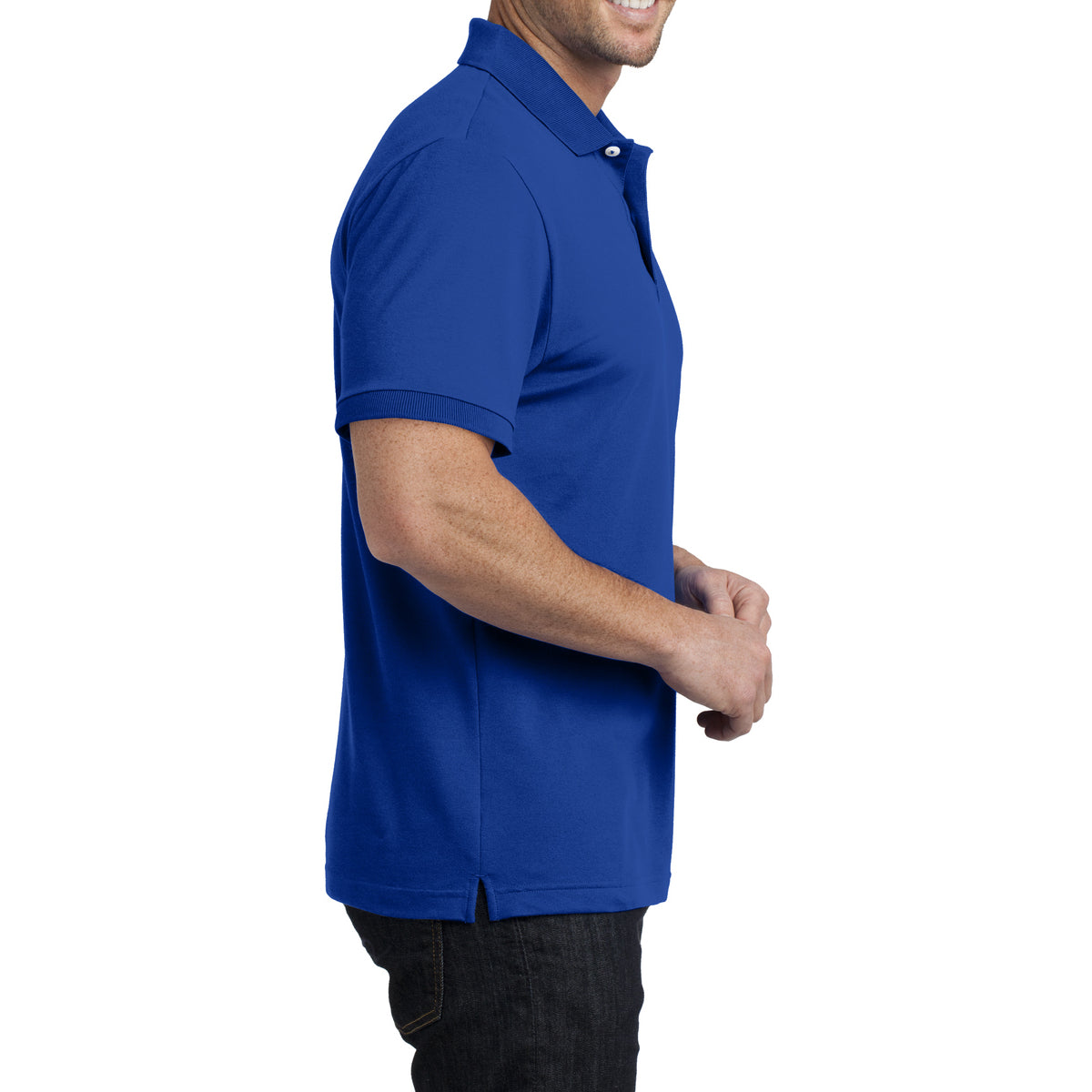 Mens Stretch Pique Polo - Royal - Side