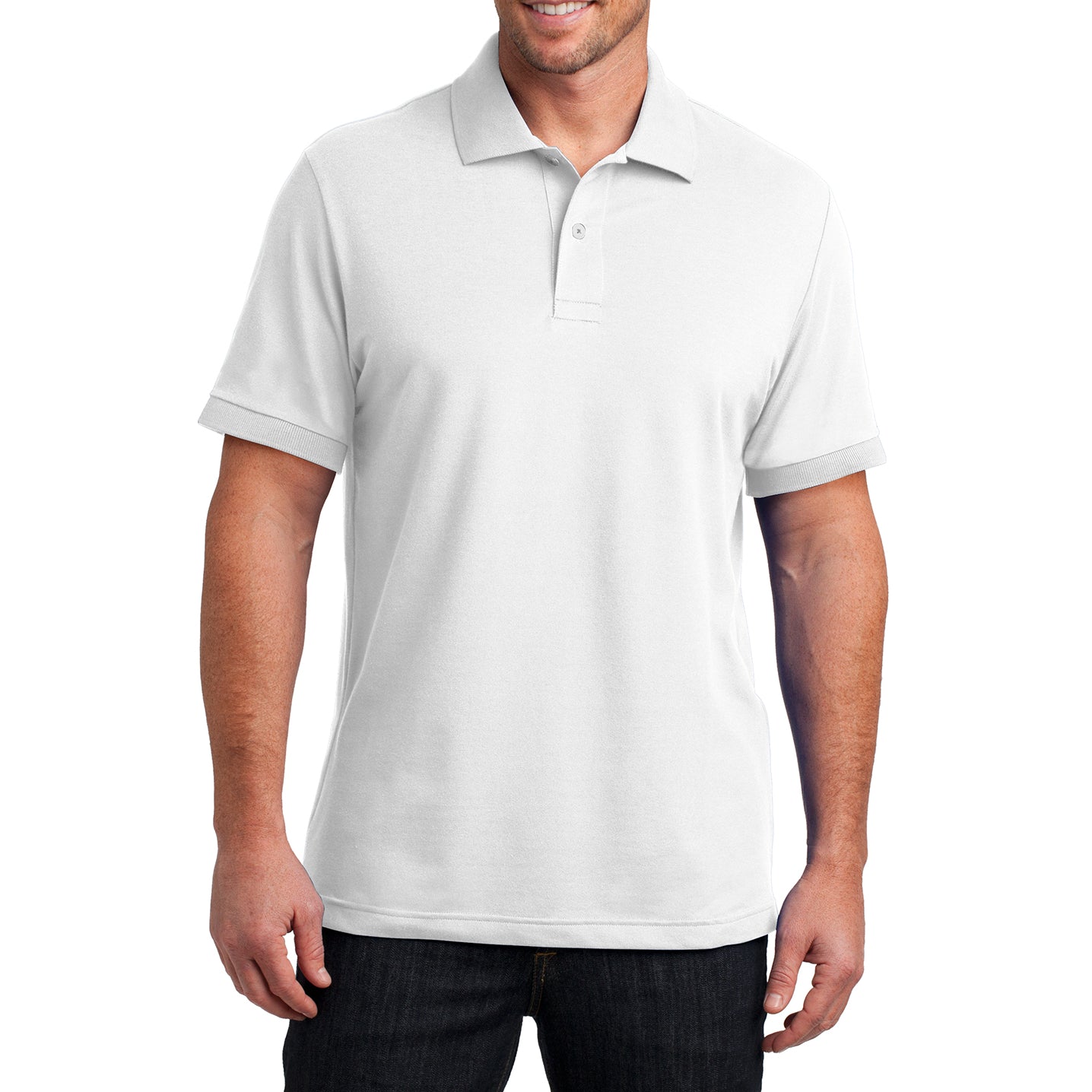 Mens Stretch Pique Polo - White - Front