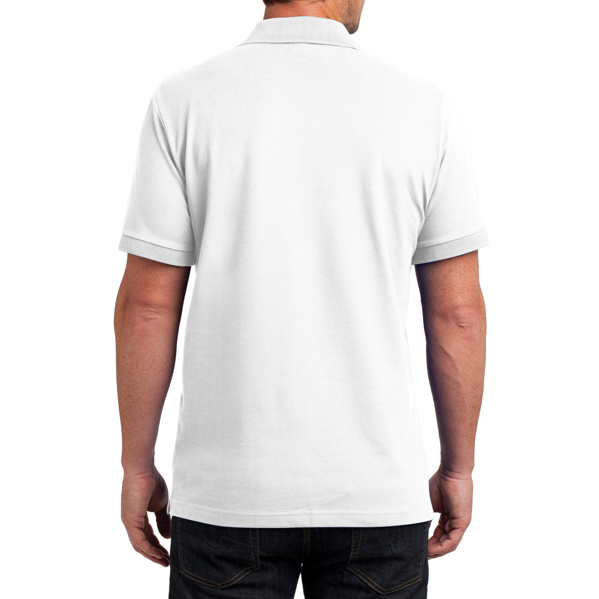 Mens Stretch Pique Polo - White - Back