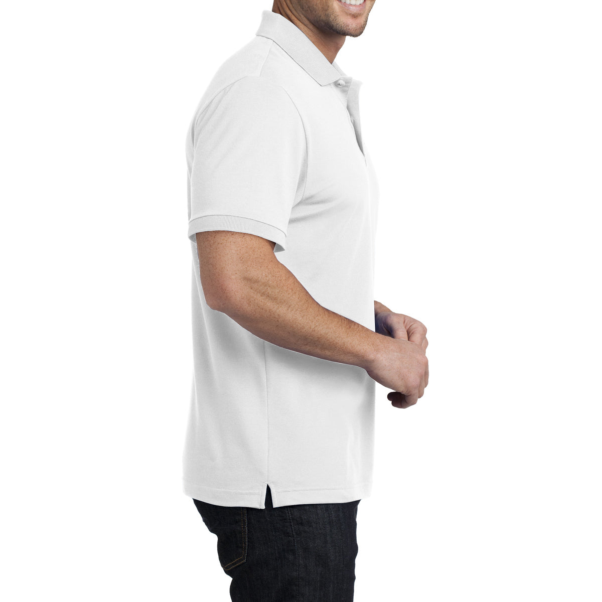 Mens Stretch Pique Polo - White - Side