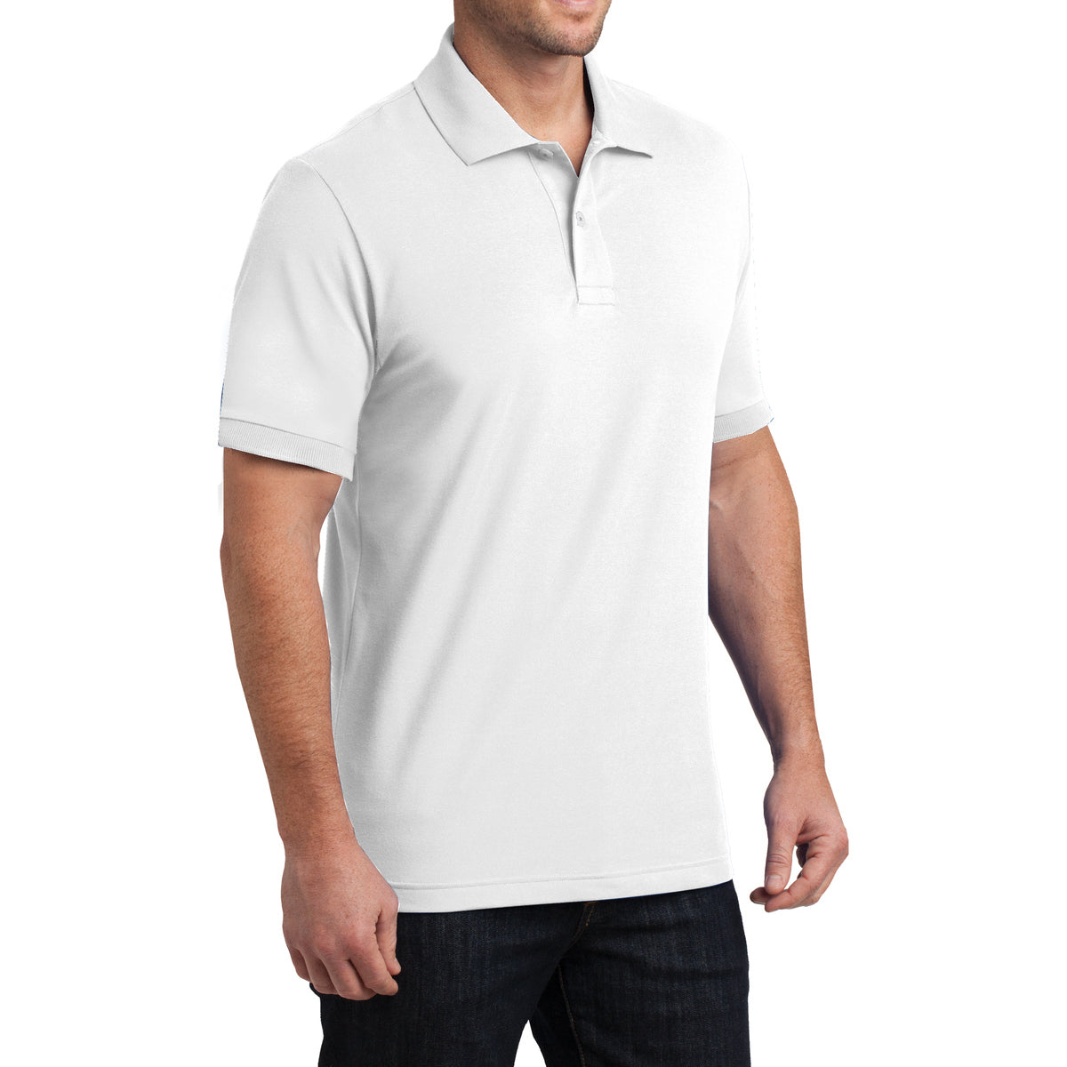 Mens Stretch Pique Polo - White - Side