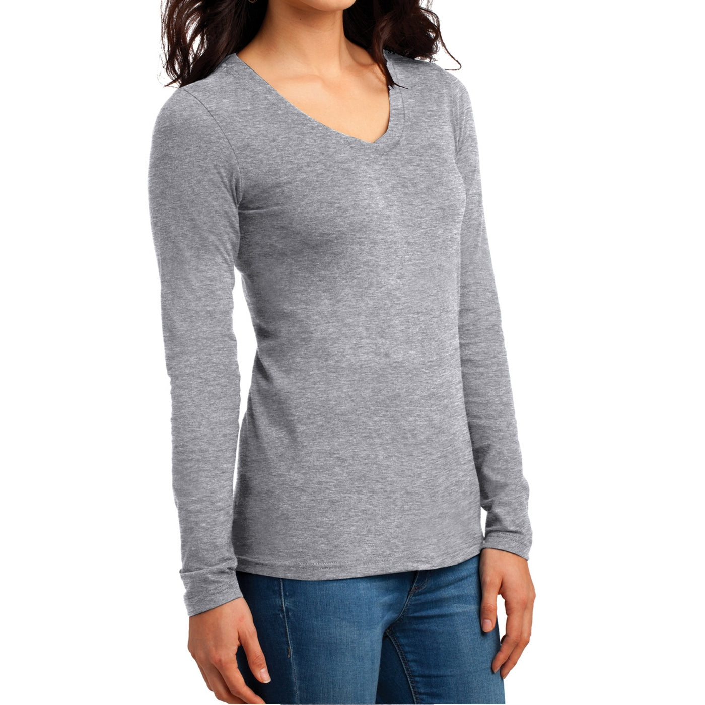 Women's Juniors The Concert Tee Long Sleeve V-Neck - Heather Grey