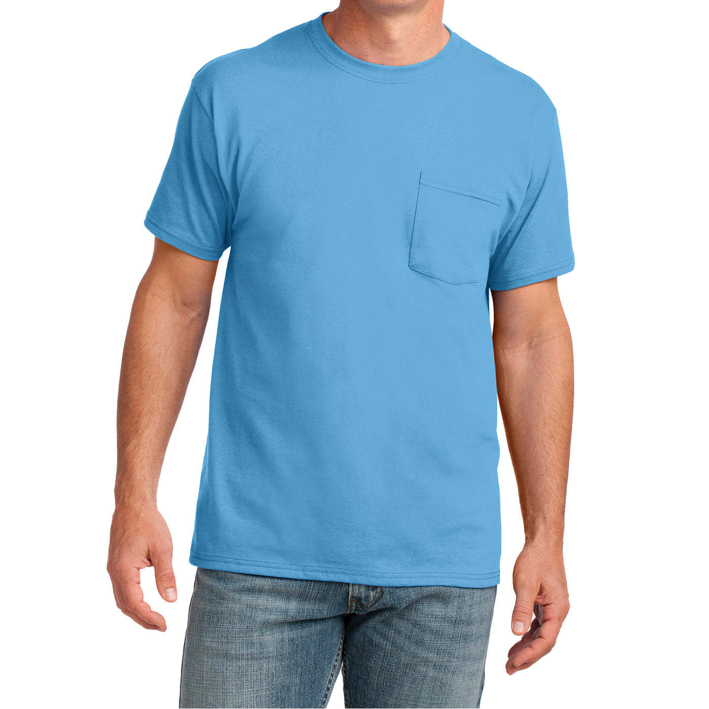 Men's Core Cotton Pocket Tee - Aquatic Blue - Front