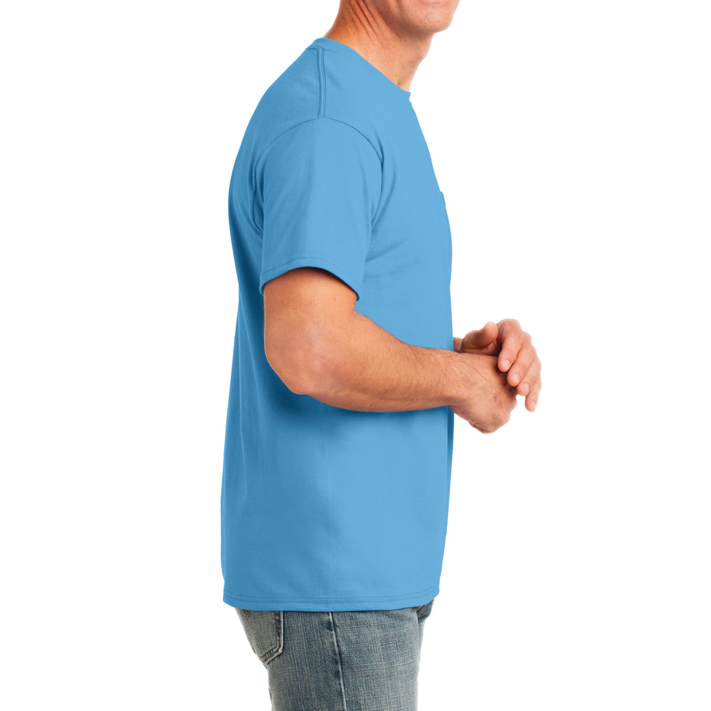 Men's Core Cotton Pocket Tee - Aquatic Blue - Side