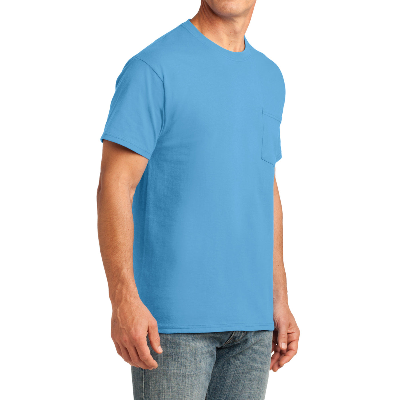 Men's Core Cotton Pocket Tee - Aquatic Blue - Side