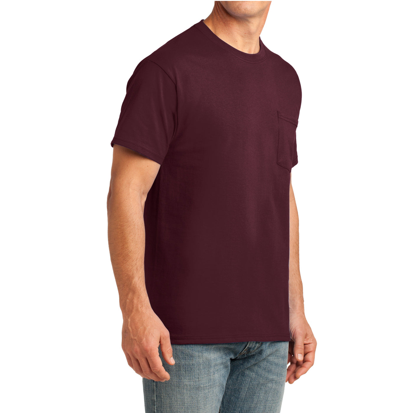 Men's Core Cotton Pocket Tee - Athletic Maroon - Side