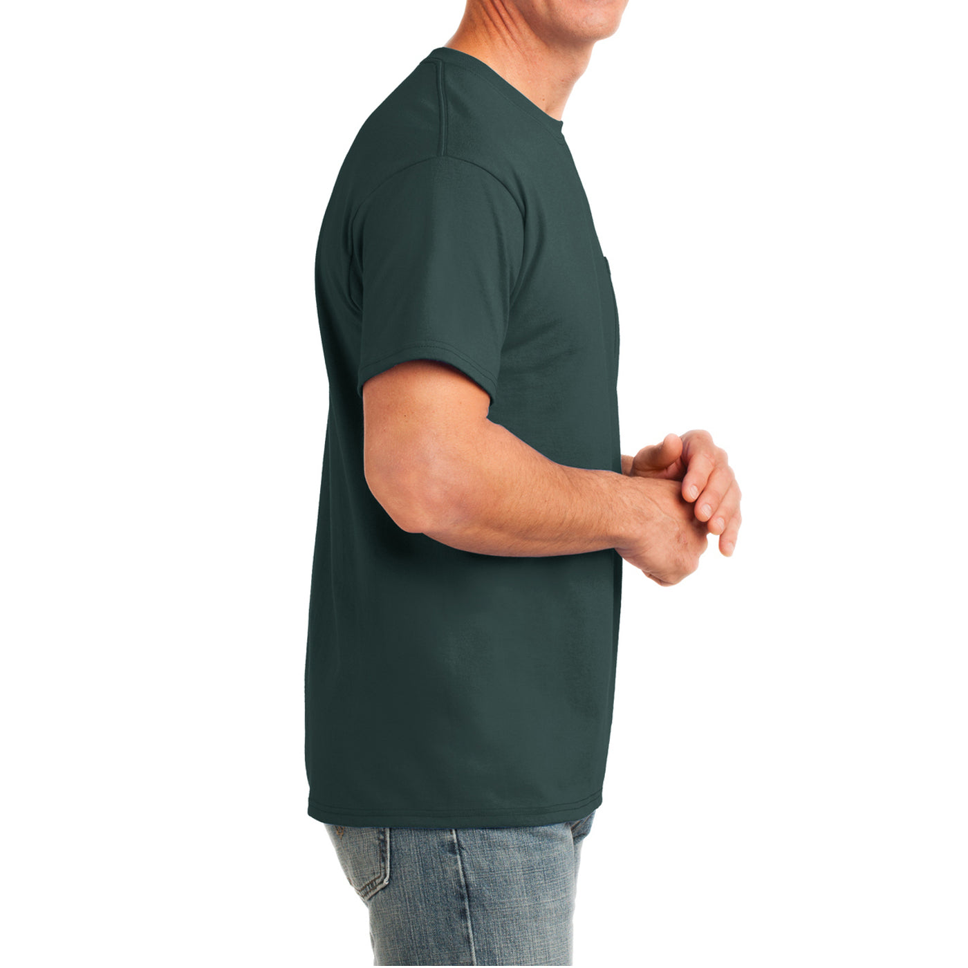 Men's Core Cotton Pocket Tee - Dark Green - Side