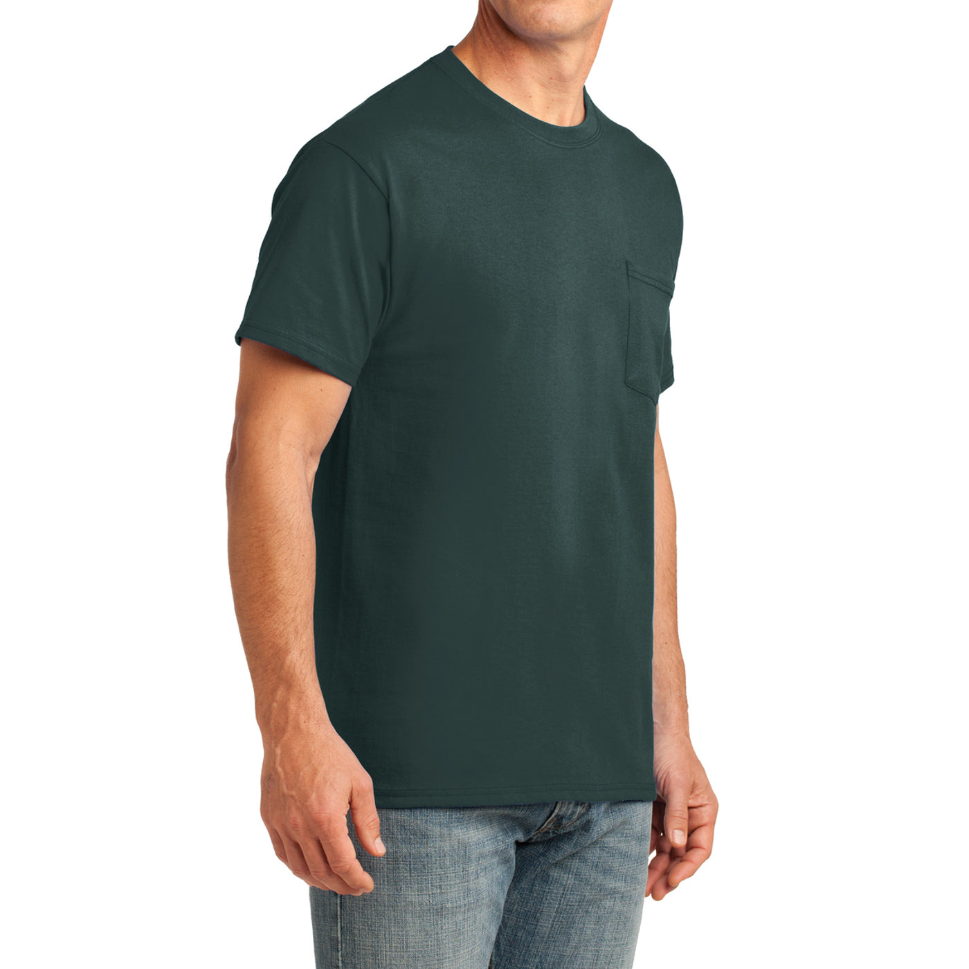 Men's Core Cotton Pocket Tee - Dark Green - Side