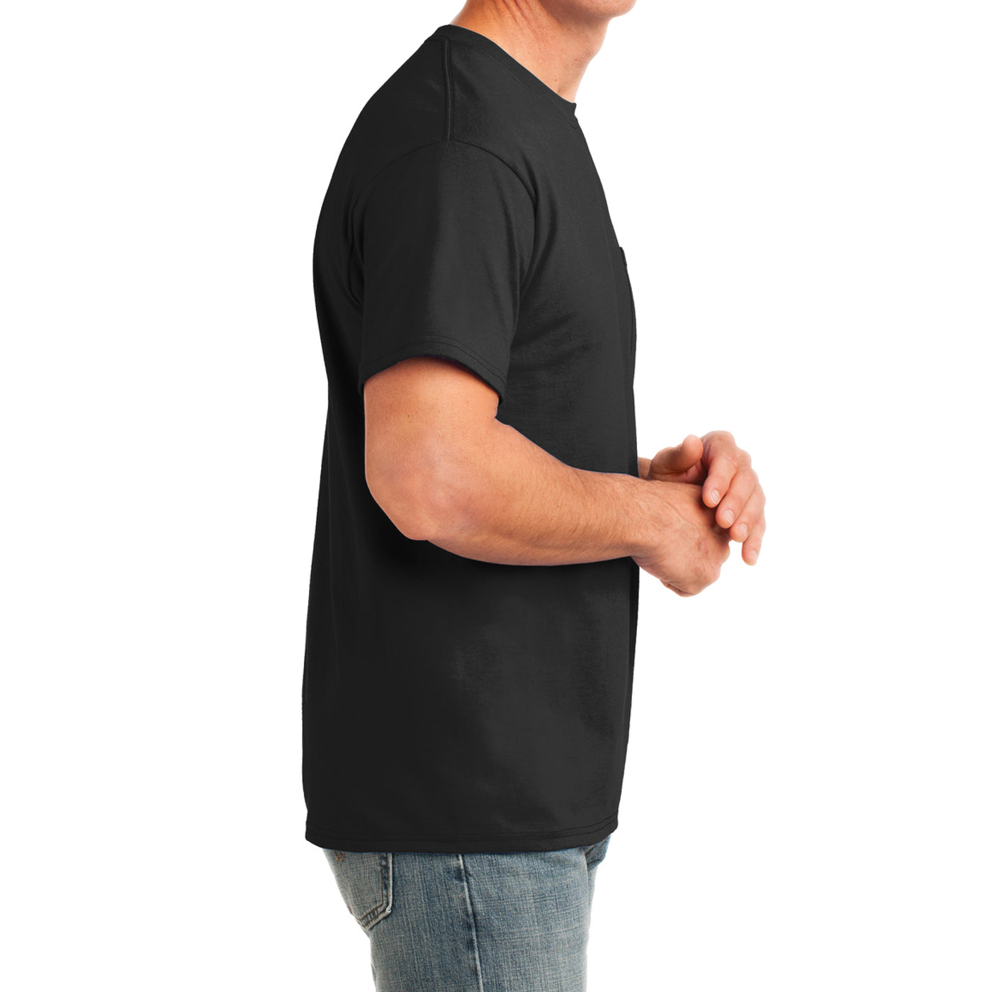 Men's Core Cotton Pocket Tee - Jet Black - Side