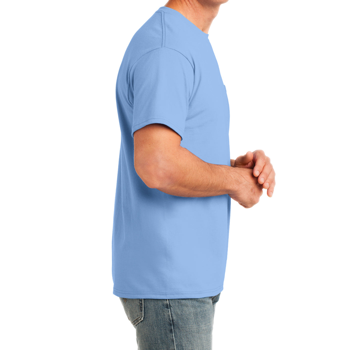 Men's Core Cotton Pocket Tee - Light Blue - Side