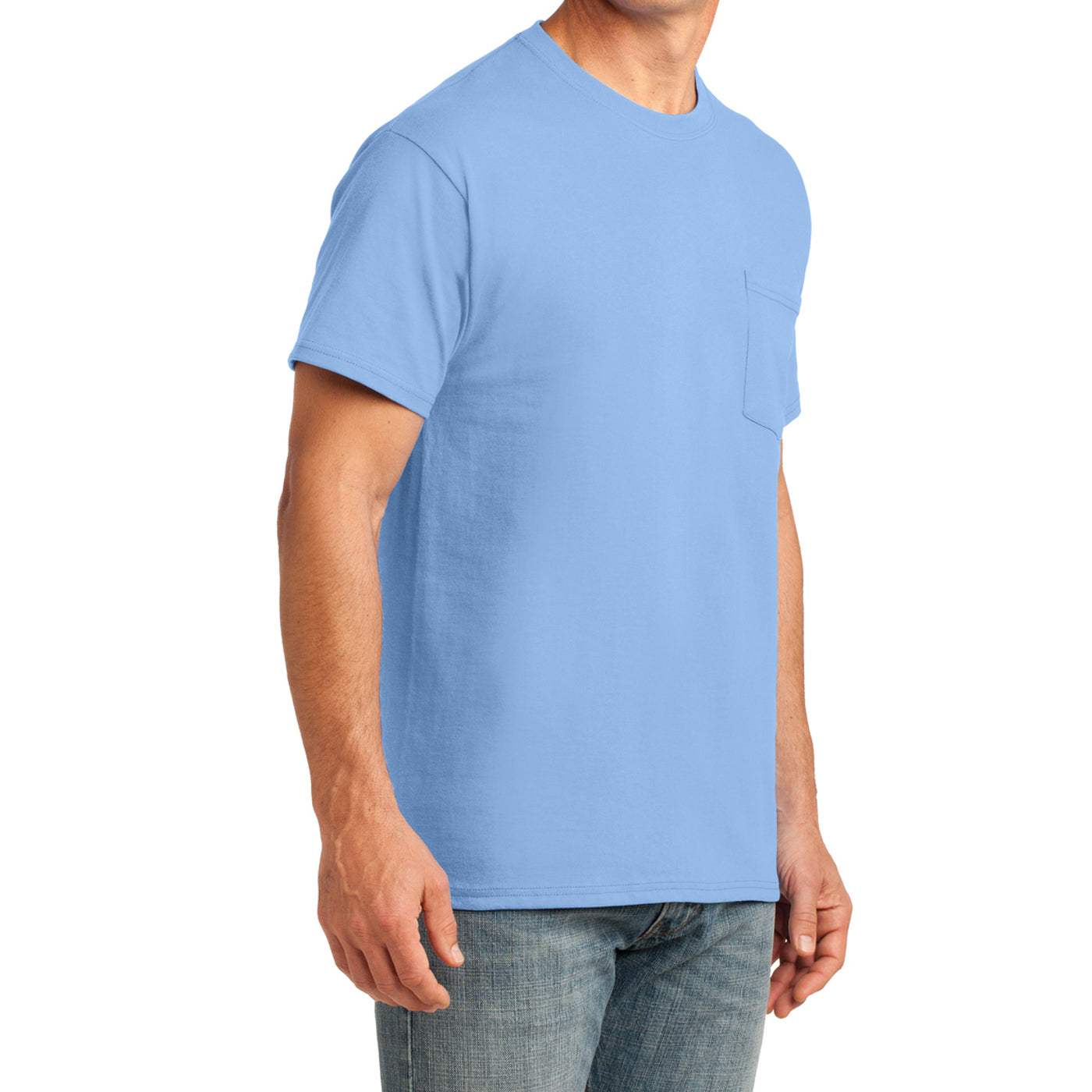 Men's Core Cotton Pocket Tee - Light Blue - Side