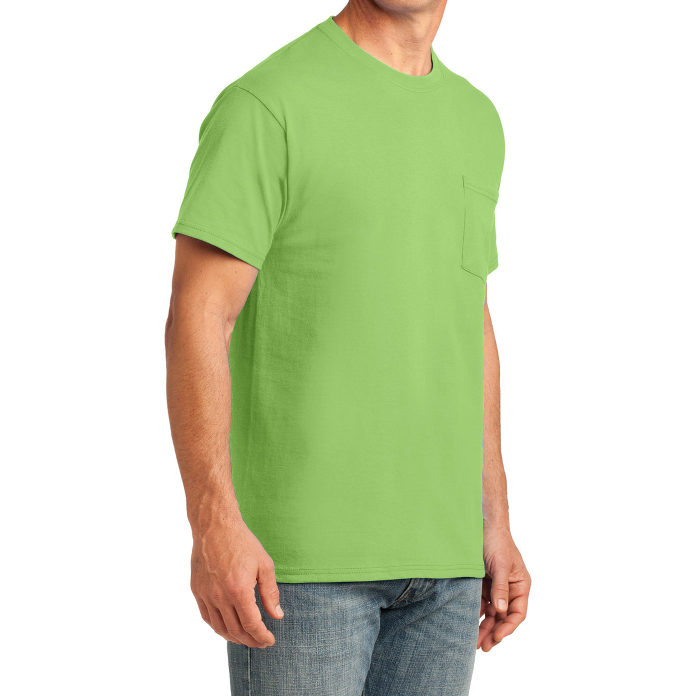 Men's Core Cotton Pocket Tee - Lime - Side