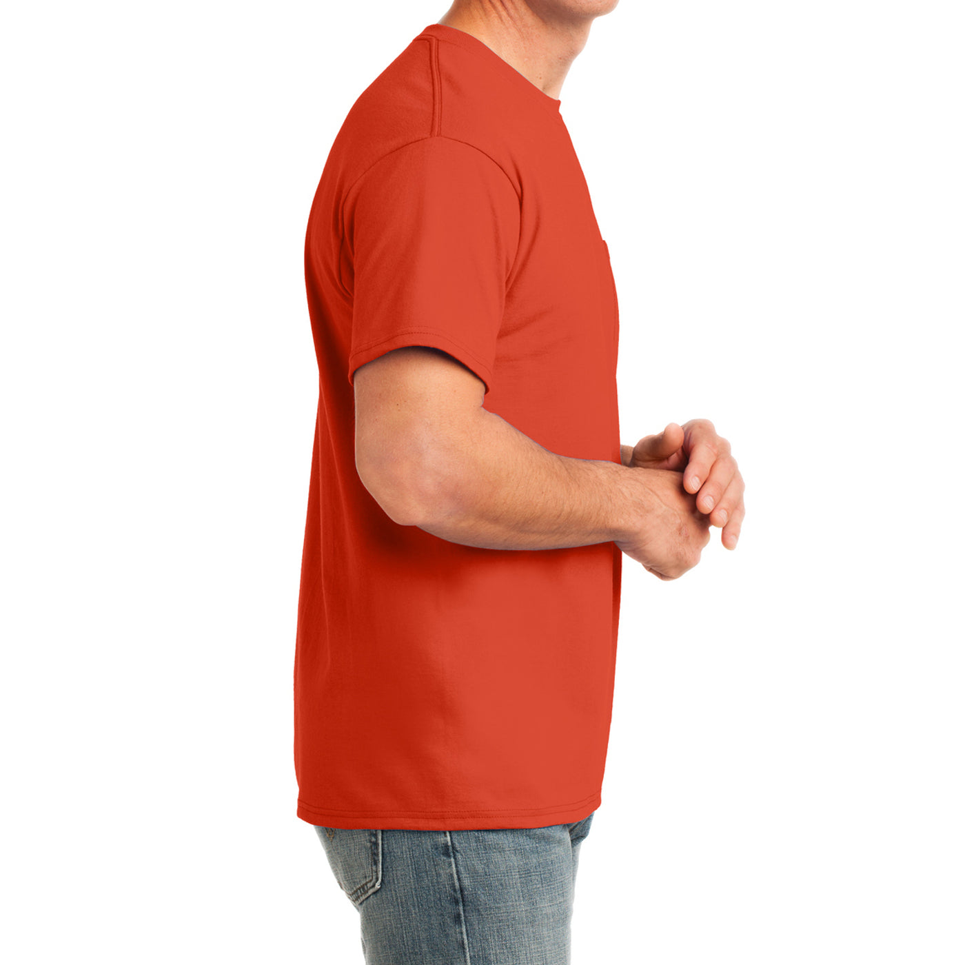 Men's Core Cotton Pocket Tee - Orange - Side