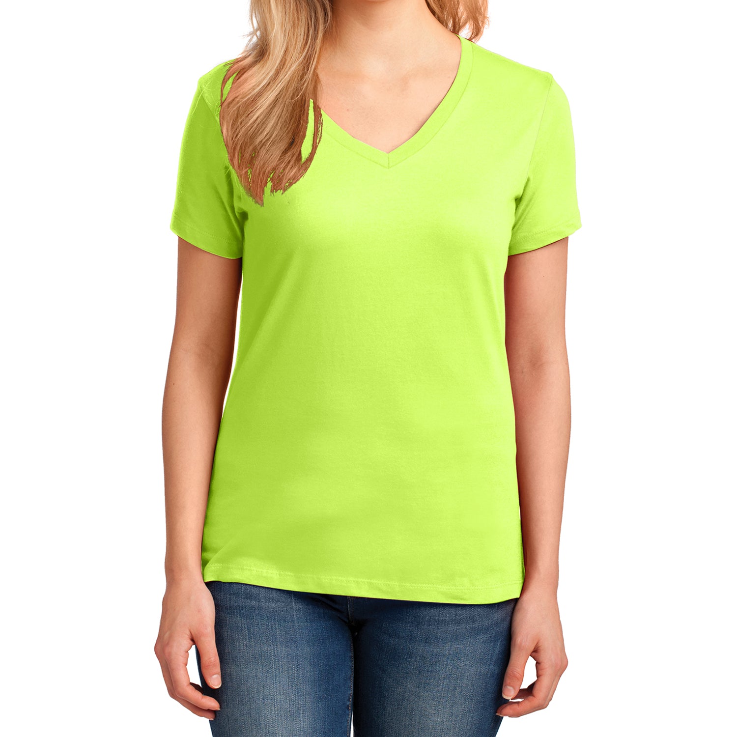 Women's Core Cotton V-Neck Tee - Neon Yellow - Front