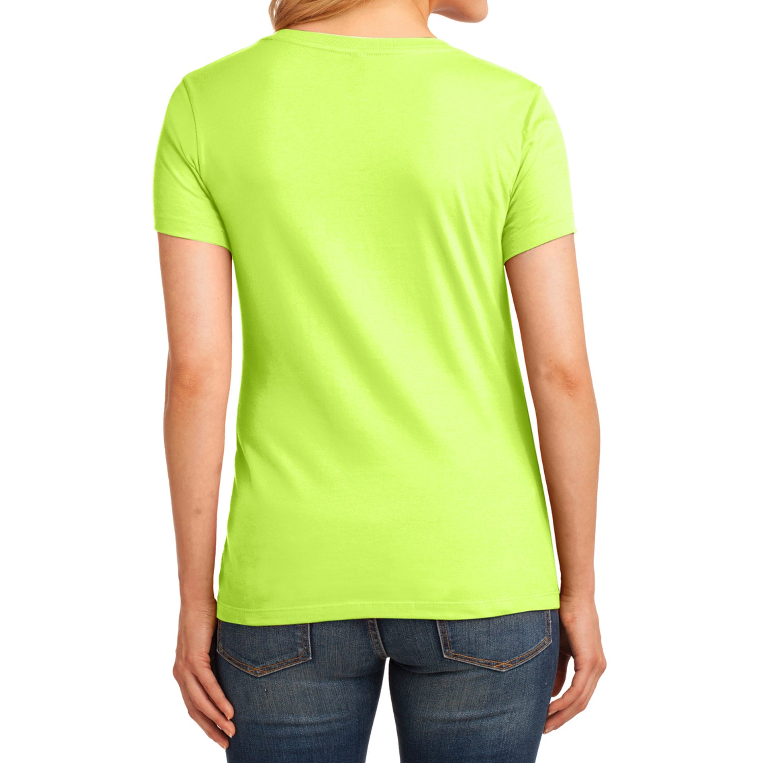 Women's Core Cotton V-Neck Tee - Neon Yellow - Back