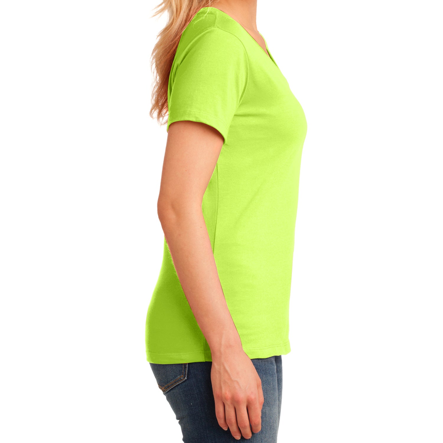 Women's Core Cotton V-Neck Tee - Neon Yellow - Side