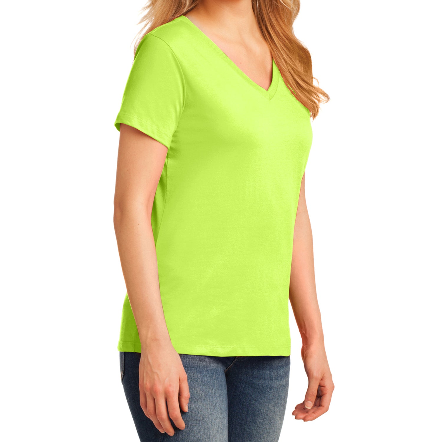 Women's Core Cotton V-Neck Tee - Neon Yellow - Side