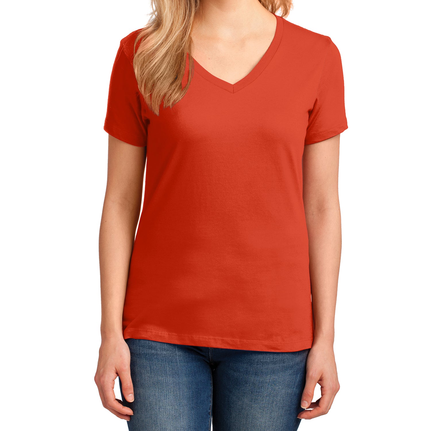 Women's Core Cotton V-Neck Tee - Orange - Front