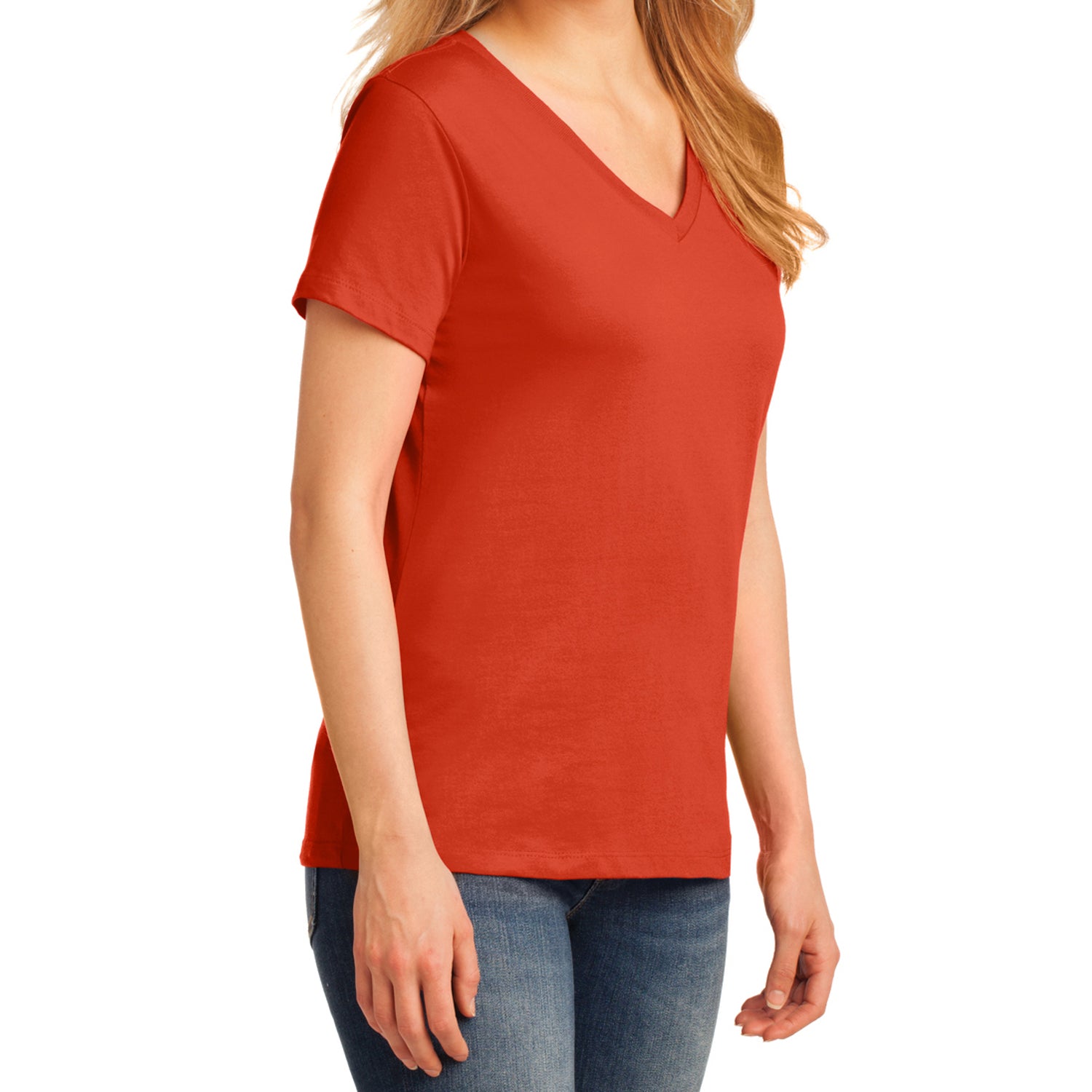 Women's Core Cotton V-Neck Tee - Orange - Side