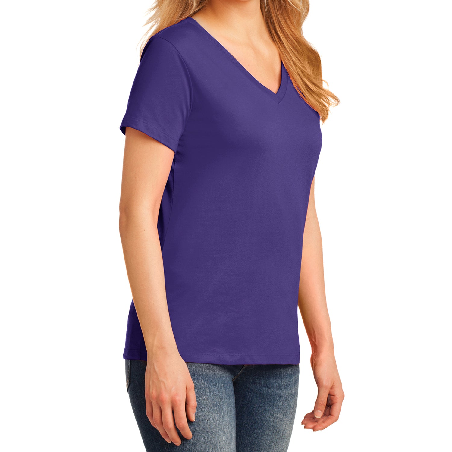 Women's Core Cotton V-Neck Tee - Purple - Side