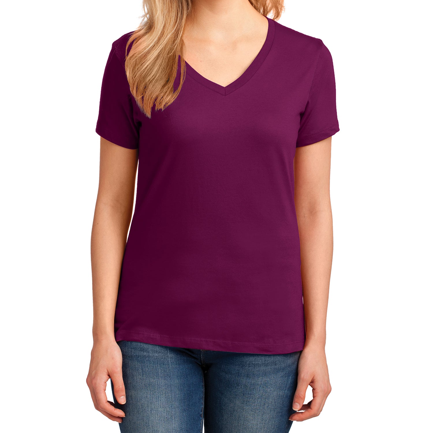 Women's Core Cotton V-Neck Tee - Raspberry - Front
