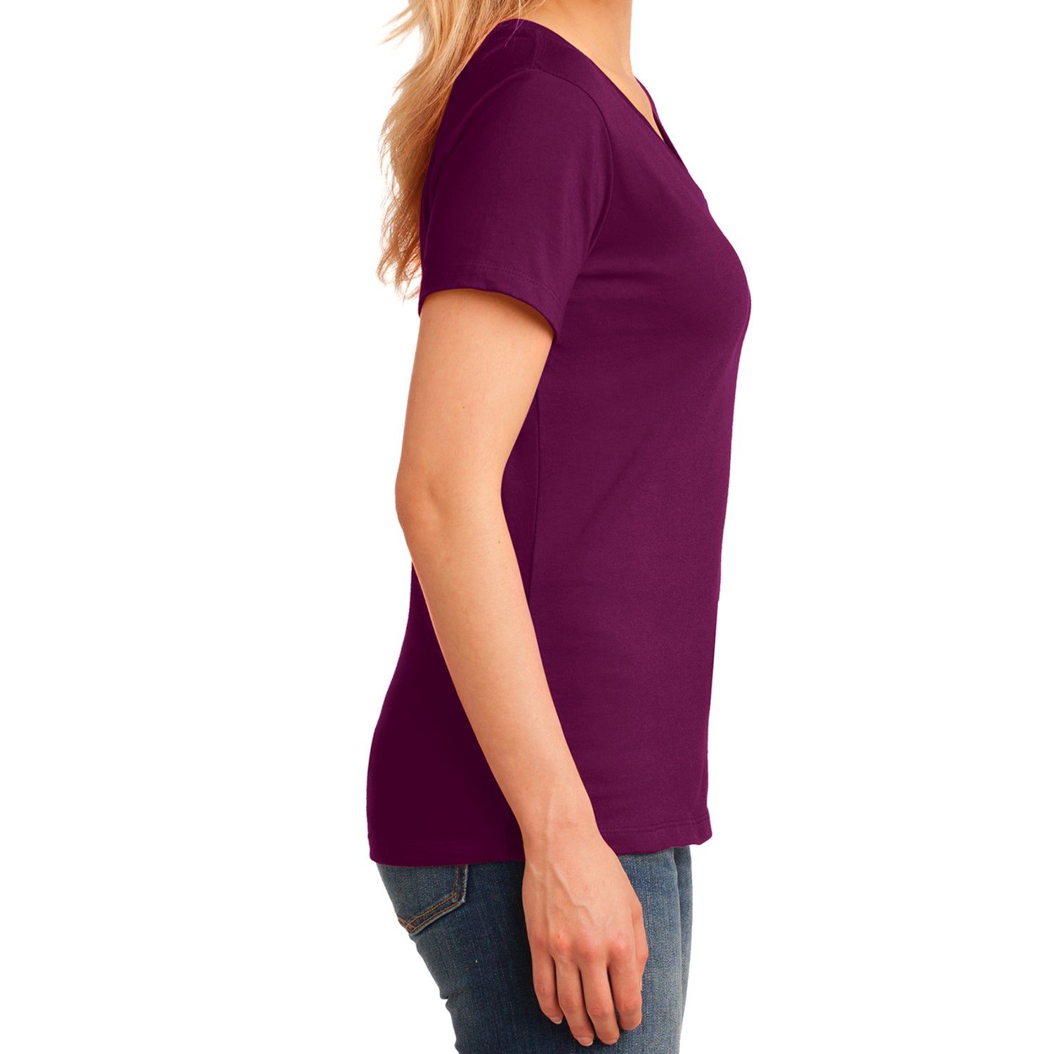 Women's Core Cotton V-Neck Tee - Raspberry - Side