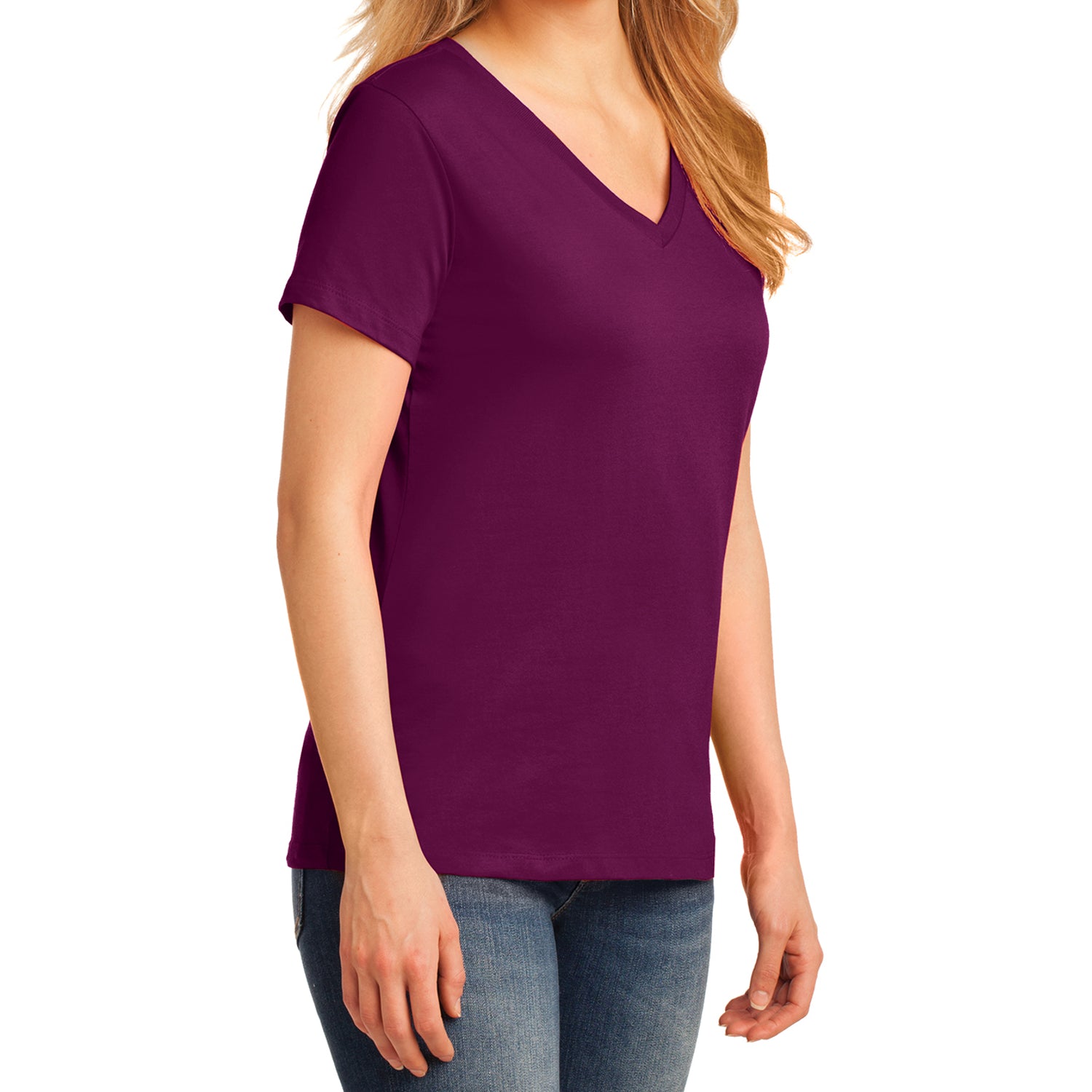 Women's Core Cotton V-Neck Tee - Raspberry - Side