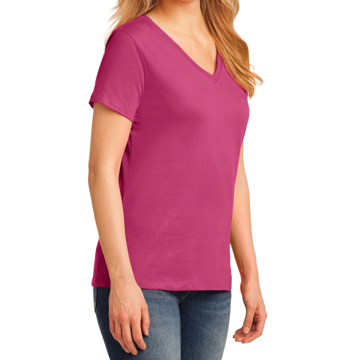 Women's Core Cotton V-Neck Tee - Sangria - Side