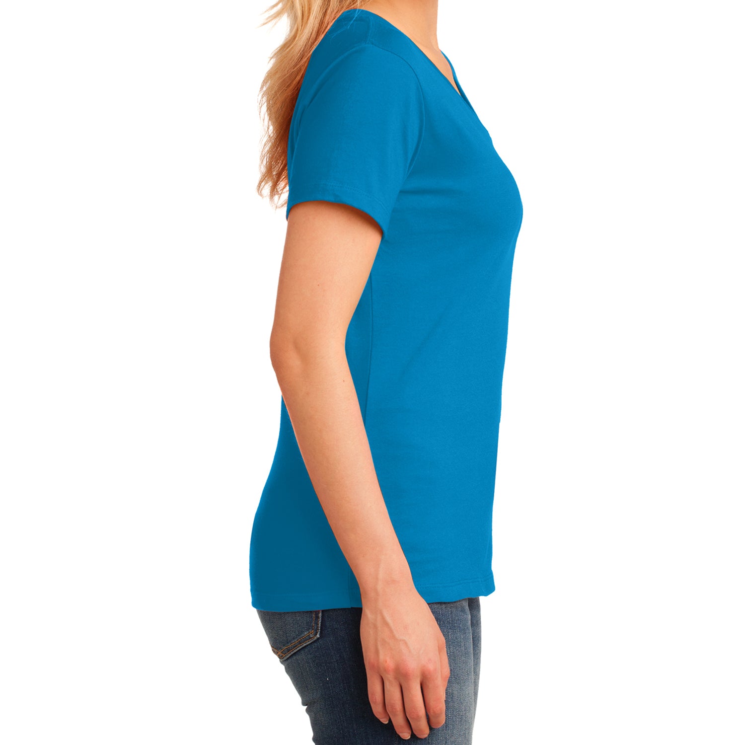 Women's Core Cotton V-Neck Tee - Sapphire - Side
