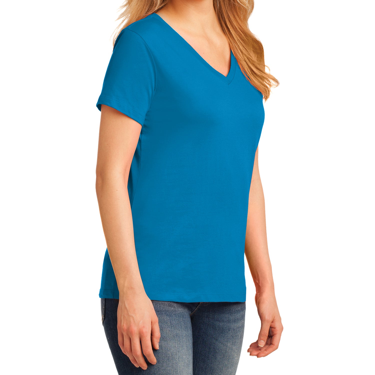 Women's Core Cotton V-Neck Tee - Sapphire - Side