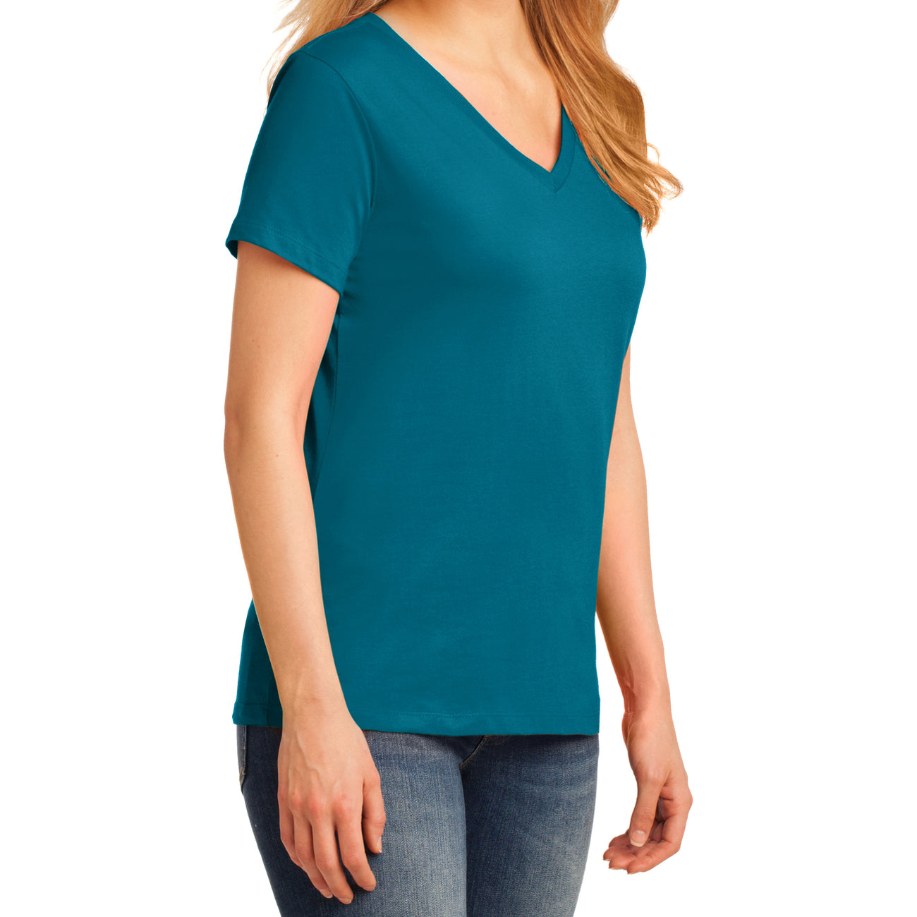 Women's Core Cotton V-Neck Tee - Teal - Side