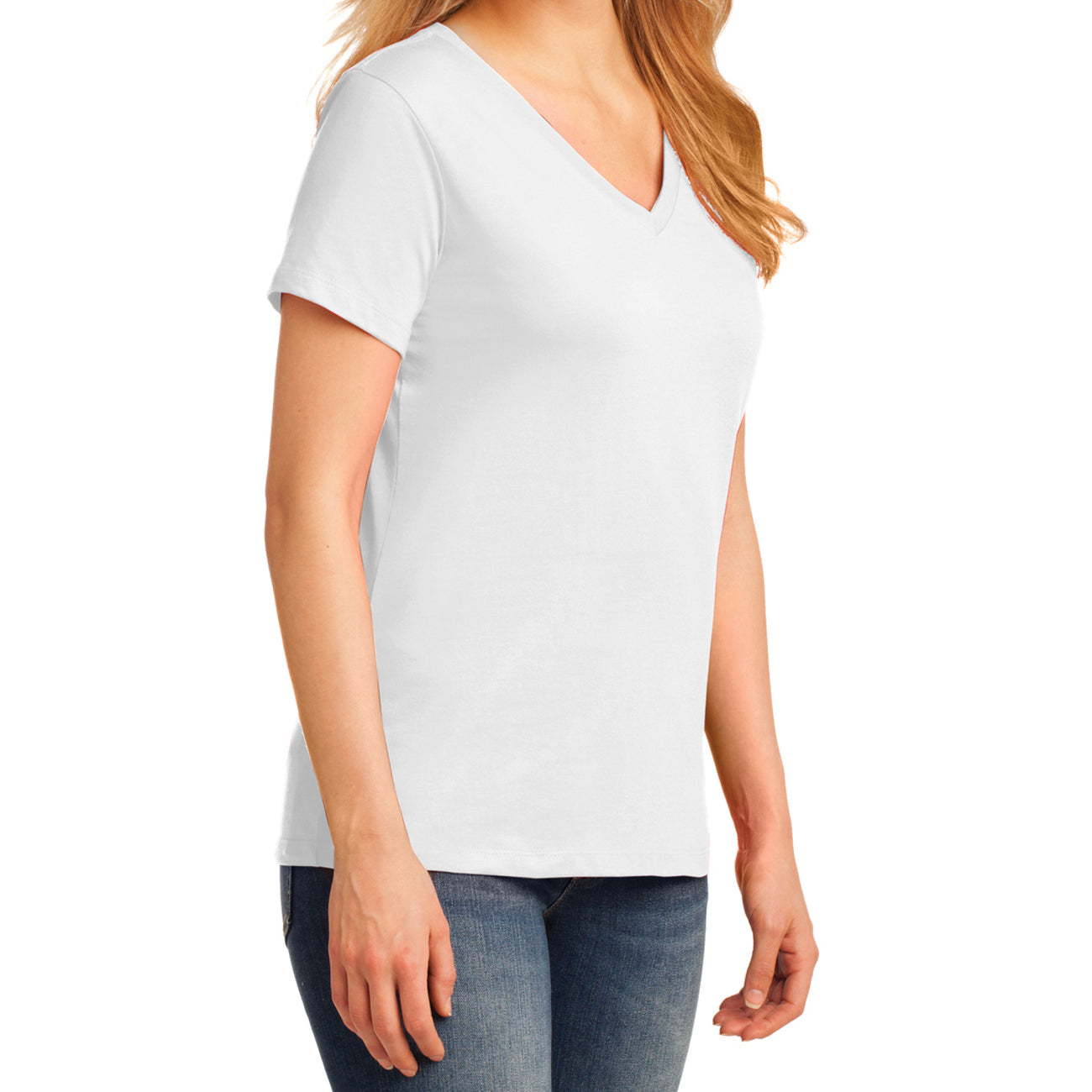 Women's Core Cotton V-Neck Tee - White - Side