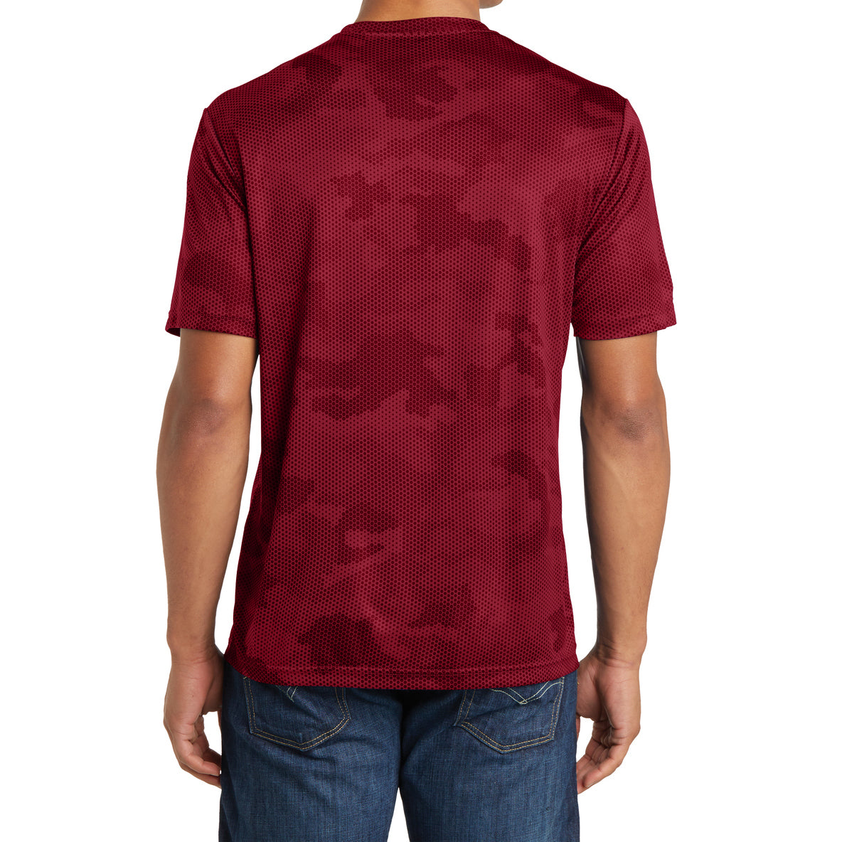 Moisture Wicking CamoHex Tee Shirt Deep Red Back