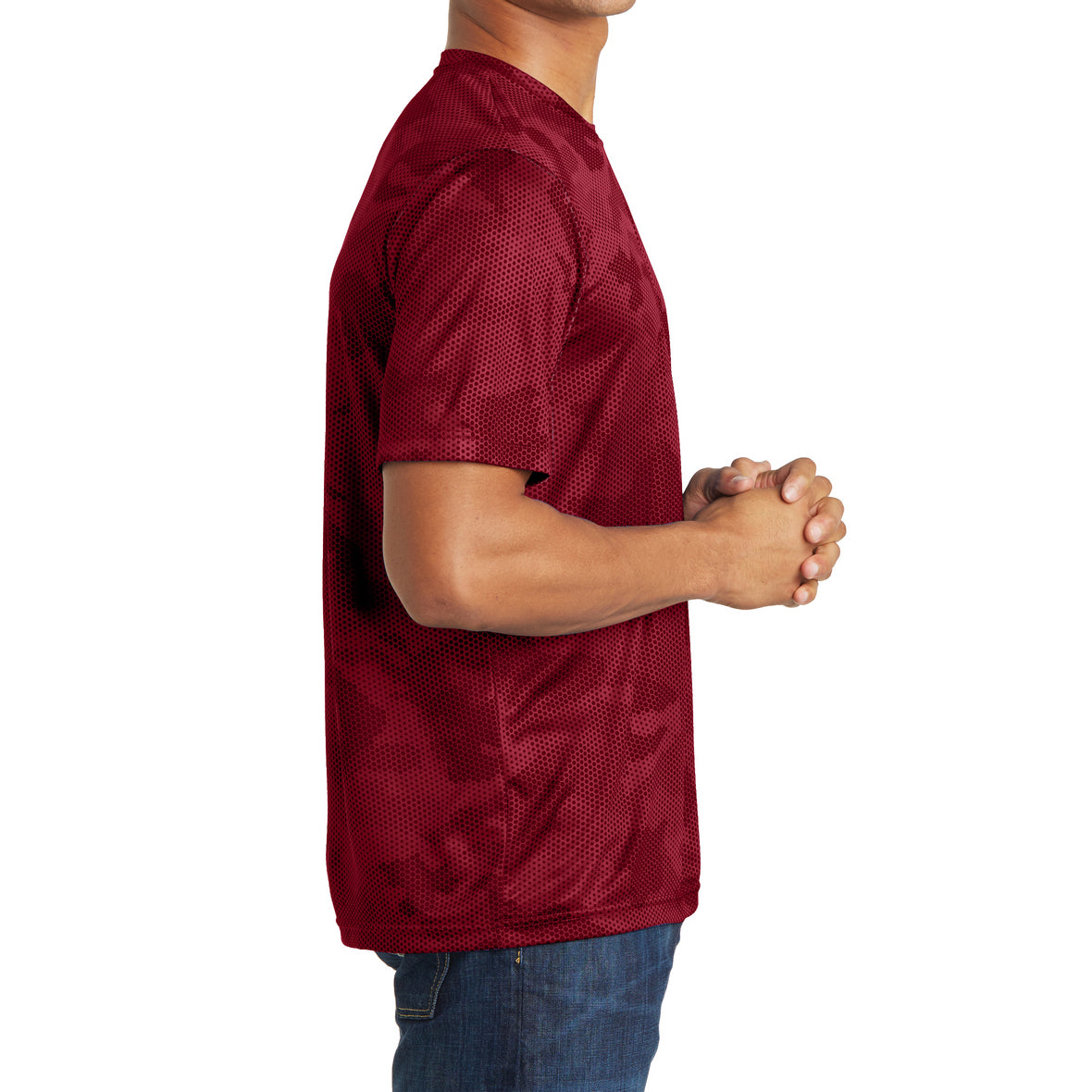 Moisture Wicking CamoHex Tee Shirt Deep Red Side