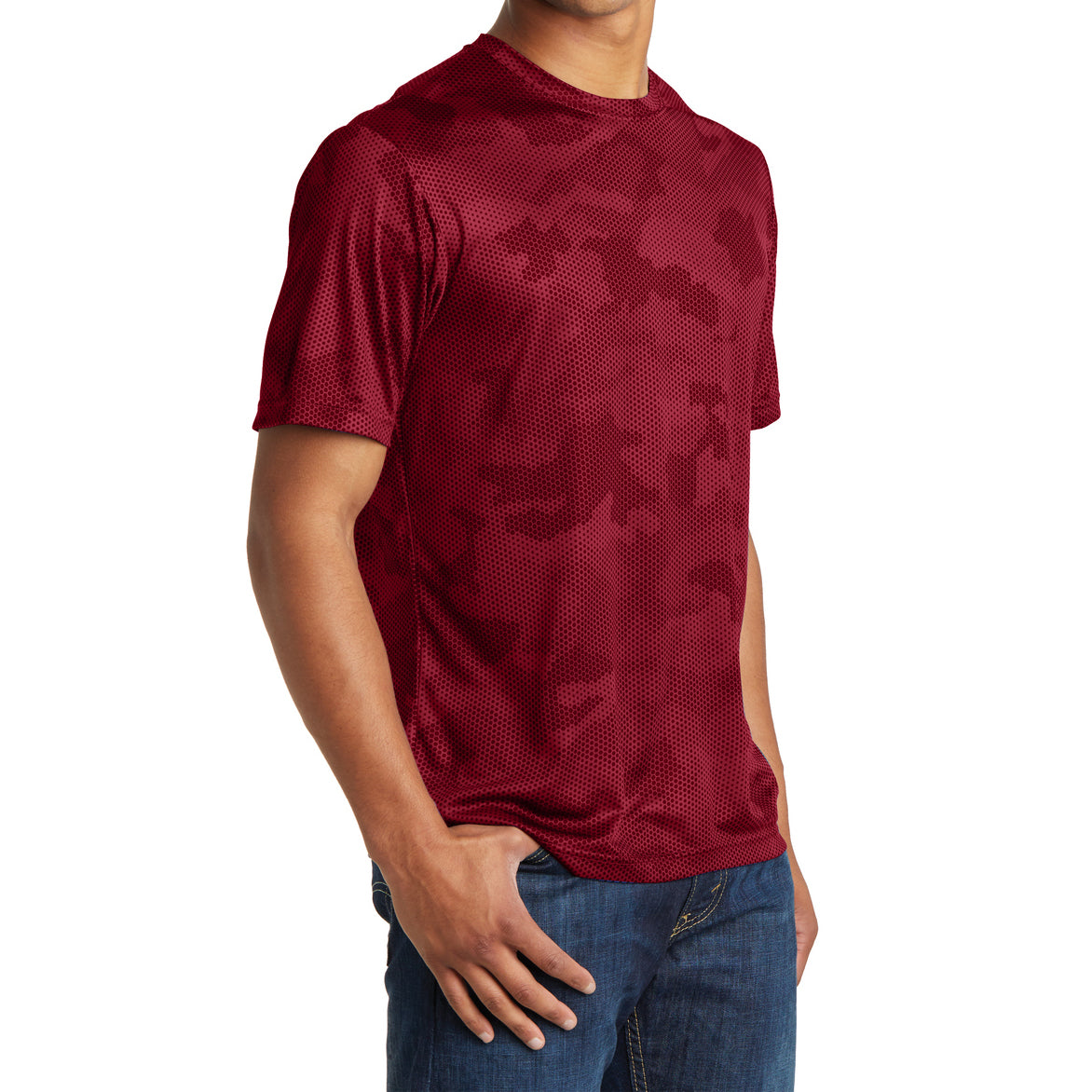 Moisture Wicking CamoHex Tee Shirt Deep Red Side