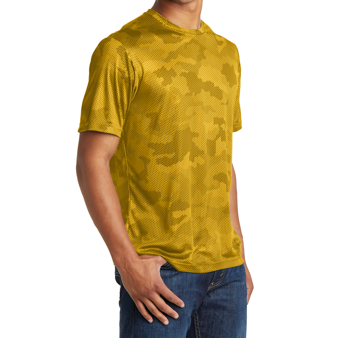 Moisture Wicking CamoHex Tee Shirt Gold Side