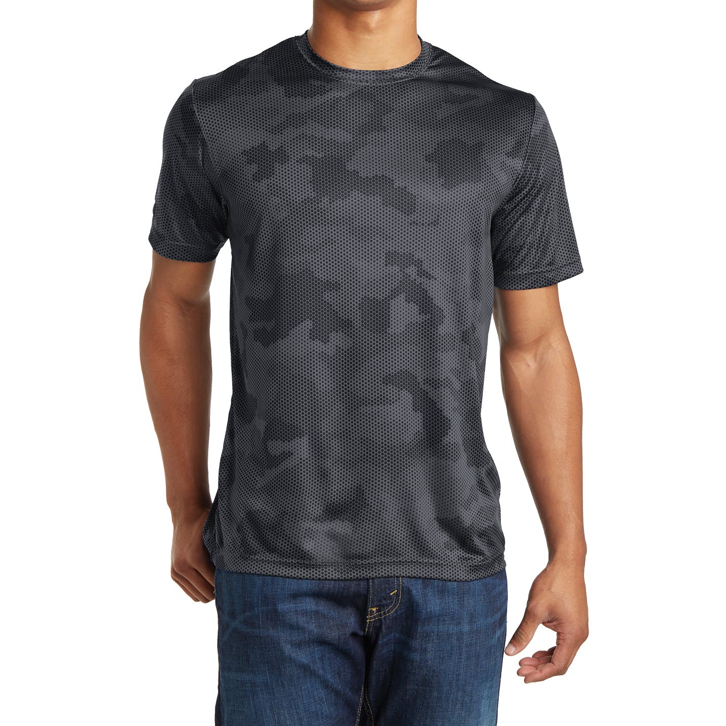 Moisture Wicking CamoHex Tee Shirt Iron Grey Front