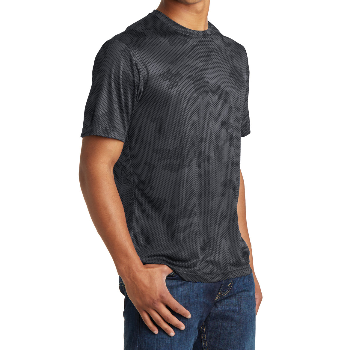 Moisture Wicking CamoHex Tee Shirt Iron Grey Side