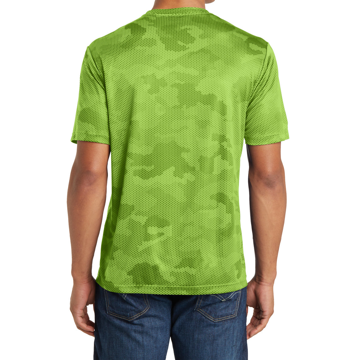 Moisture Wicking CamoHex Tee Shirt Lime Shock Back