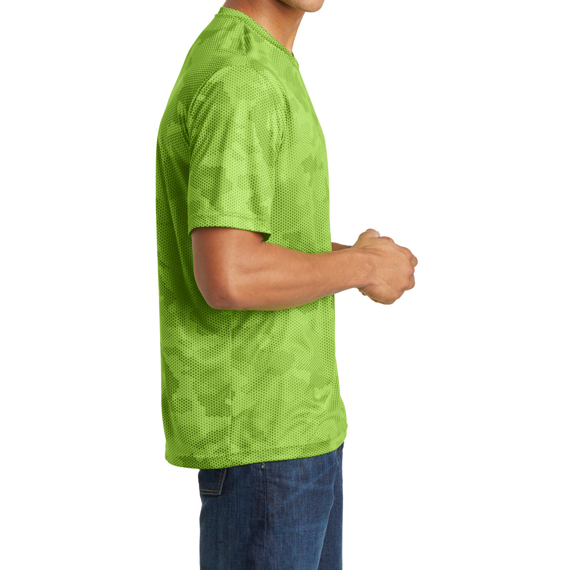 Moisture Wicking CamoHex Tee Shirt Lime Shock Side