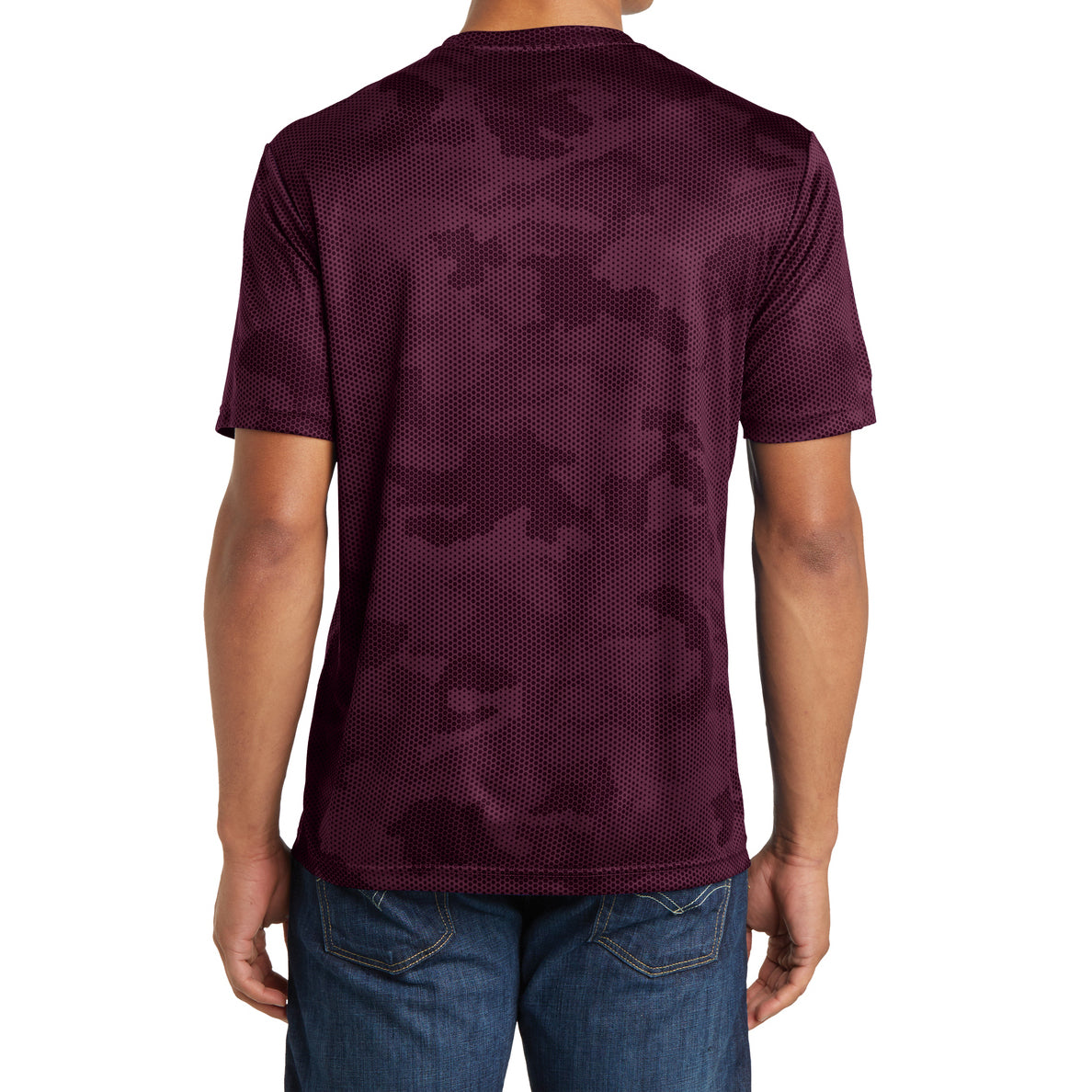 Moisture Wicking CamoHex Tee Shirt Maroon Back