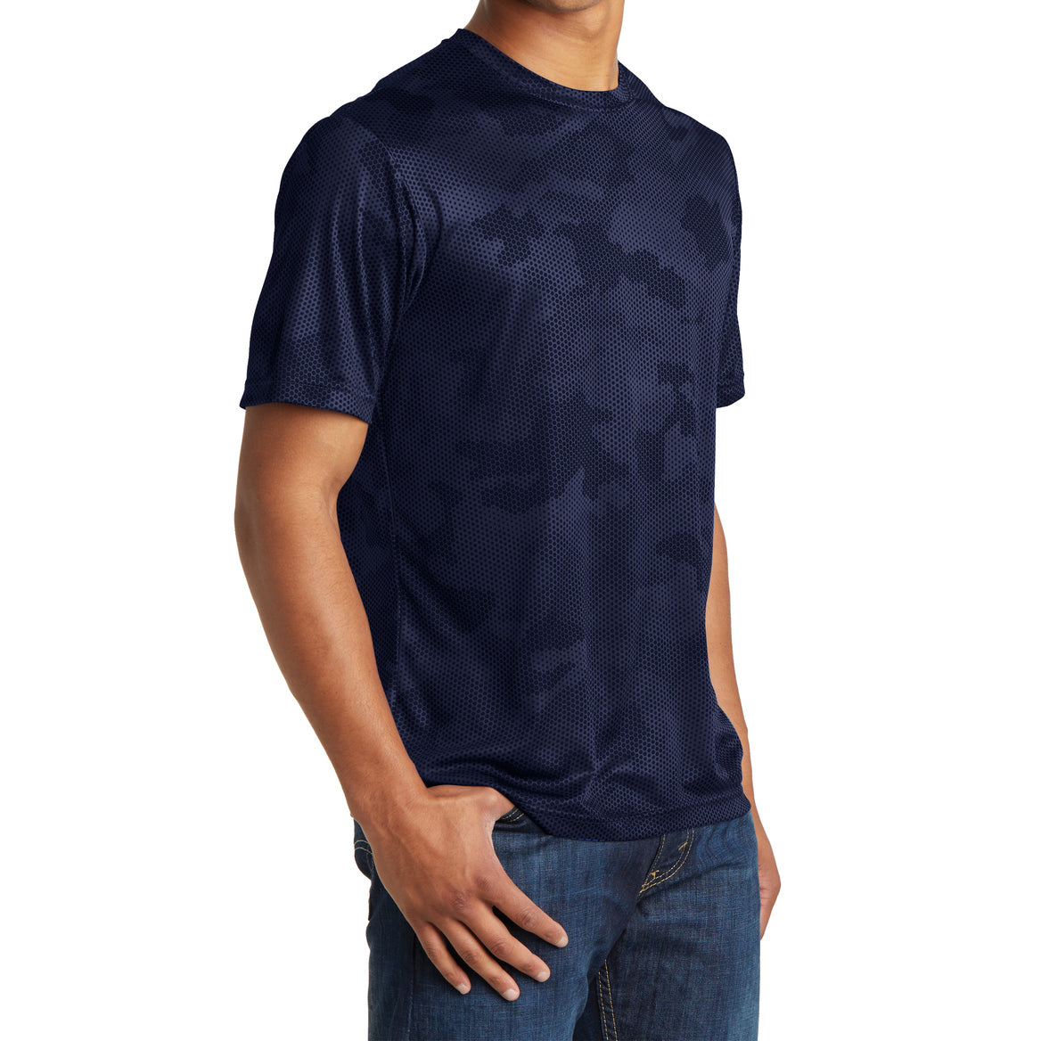 Moisture Wicking CamoHex Tee Shirt True Navy Side