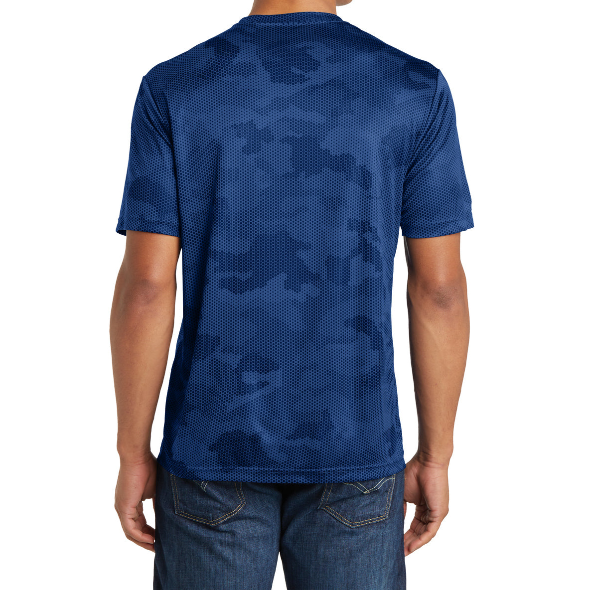 Moisture Wicking CamoHex Tee Shirt True Royal Back