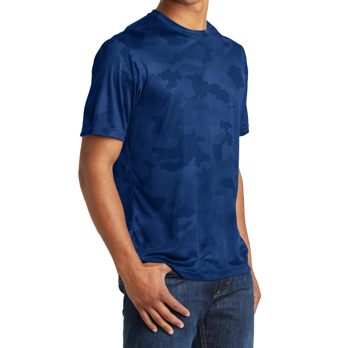 Moisture Wicking CamoHex Tee Shirt True Royal Side